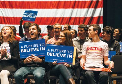 Student supporters of US presidential candidate Bernie Sanders