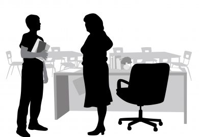 Student silhouette talking to teacher