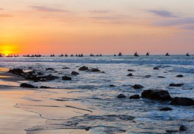 Sunset on the harbor of Mancora, Peru