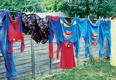 Superhero costumes hanging on a washing line Superhero costumes hanging on a washing line