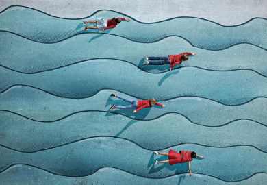 Group of children photographed from above on various painted tarmac surface at sunset