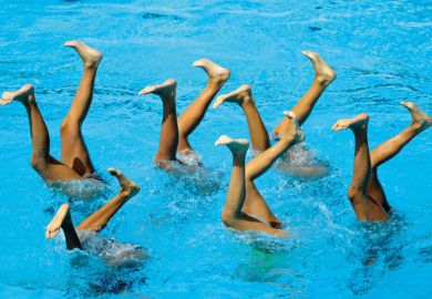 Synchronised swimmers' legs in pool