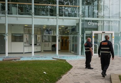 Buildings within Teesside University have their windows smashed as far-right activists hold a demonstration in Middlesbrough on August 04, 2024 Buildings within Teesside University have their windows smashed as far-right activists hold a demonstration in Middlesbrough on August 04, 2024