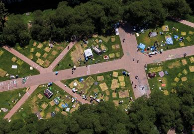 Marks left by tents on campus lawn