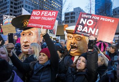 demonstration on January 29, 2017 in Seattle, Washington, against Trump's executive order banning Muslims from certain countries.