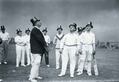 Cricket players wearing top hats Cricket players wearing top hats