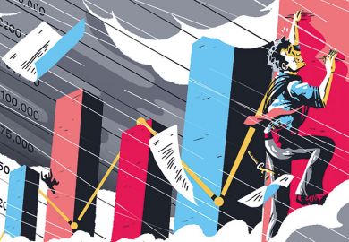 Illustration of man climbing up graph