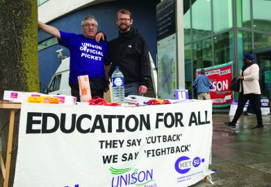 Max Watson (R), UNISON National Executive Council and London Metropolitan University UNISON Branch Secretary, with a fellow union member on the picket line outside London Metropolitan University