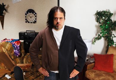 split image of man with two sides. One smart and the other scruffy