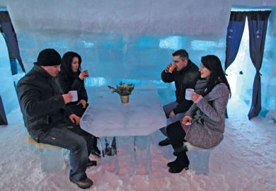 Tourists drinking, Balea Lac Hotel of Ice, Făgăraș Mountains