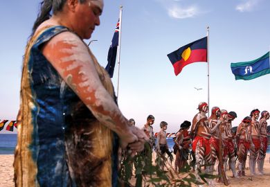 Traditonally dressed Australian Aboriginal performers participate in a ‘Corroboree’