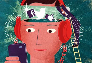 Illustration of a professor looking inside a student's head