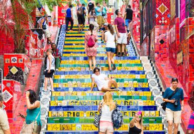 Tourists visiting Selaron stairway, Rio de Janeiro, Brazil Tourists visiting Selaron stairway, Rio de Janeiro, Brazil