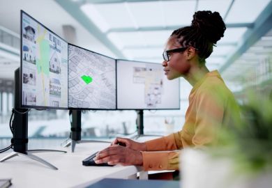 A town planner looks at her computer screen