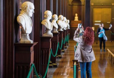 Male busts in Long Room of the Old Library, Trinity College, Dublin