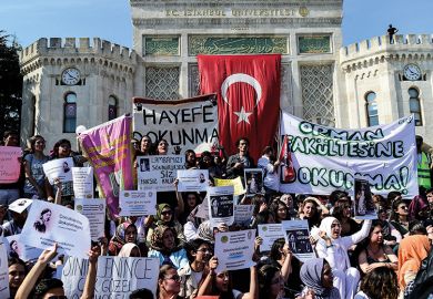 Protest at Istanbul University against bill submitted to Turkish Parliament to spilt up several universities