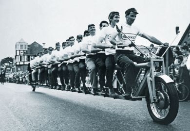 Twenty men on tandem, New Milton, England