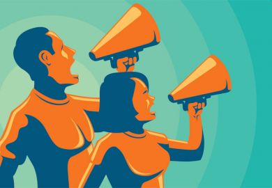 Two people holding megaphones