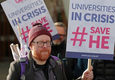 Members of UCU protest against threatened job cuts, 2025.
