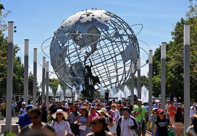 The Unisphere is seen as fans enter the grounds at the USTA Billie Jean King National Tennis Center in the Flushing neighbourhood of the Queens borough of New York City. To illustrate increasing participation in the World University Rankings.