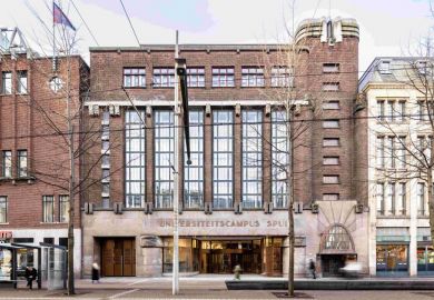 Exterior of the University Campus Spui, a renovated structure with a large entrance 