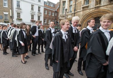University of Cambridge students queueing on graduation day