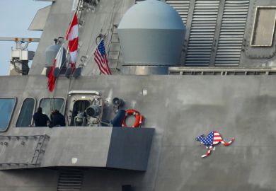 USS Canberra Bridge Flags
