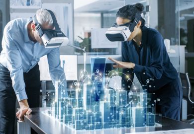 Architects wear virtual reality headsets