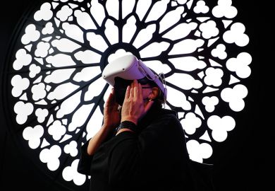 Person wearing VR headset Person wearing VR headset to illustrate AI ‘blind spots’ hide risks and limit potential rewards for HE