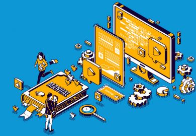 Illustration of nuts, bolts manual book, various objects and computer screen