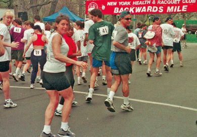 Runners leave the starting line in the New York Health & Racquet Club Backwards Mile race in New York to illustrate Standardised testing bounceback alarms critics