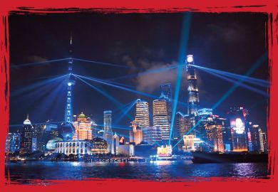 Laser beams dance off the skyscrapers in a light show in Shanghai, China to illustrate Powerful revelations