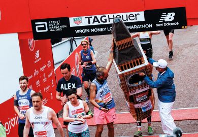 Big Ben gets help to cross the finish line during the Virgin Money London Marathon in London Big Ben gets help to cross the finish line during the Virgin Money London Marathon in London to illustrate Sunak government final straight offers ‘diminished vision of HE’