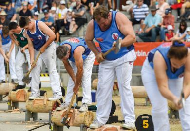 A group of wood choppers in a competition in Sydney A group of wood choppers in a competition in Sydney to illustrate Languages face chop as Macquarie focuses on ‘cultural fluency’
