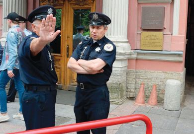 Security officers stand guard outside the US Consulate in Saint Petersburg Security officers stand guard outside the US Consulate in Saint Petersburg