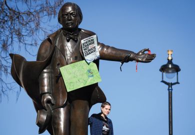 A student stands on the plinth of a statue of former Prime Minister David Lloyd George with climate change posters on the statue A student stands on the plinth of a statue of former Prime Minister David Lloyd George with climate change posters on the statue as a metaphor for picking fights with students ‘deflection strategy’ for ministers
