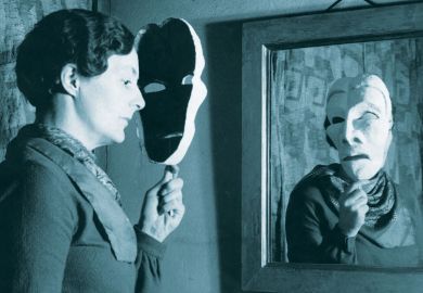 woman looking in mirror holding a mask as a metaphor for Academic conclusions differ wildly even on same data, study finds