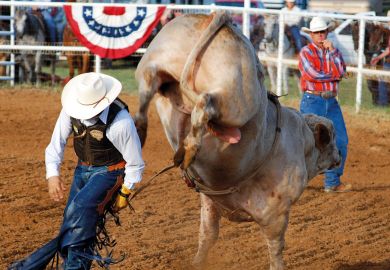 A bullrider about to get kicked A bullrider about to get kicked to illustrate US reliance on lottery funding raises university concerns