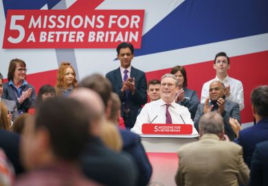 Party Leader, Sir Keir Starmer receives a standing ovation after delivering a speech to illustrate how scholars can influence general election manifestos