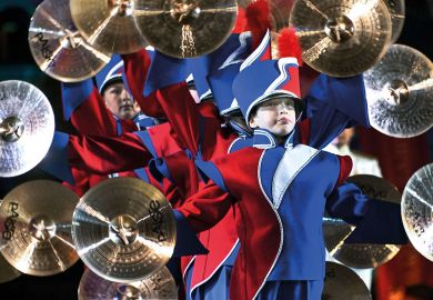 Young Russian military cadet at the Red Square during the "Spasskaya Tower" international military music festival to illustrate Kremlin to impose ‘propaganda’ course on Russian students
