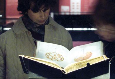 Two women looks at a drawing, attributed to Leonardo da Vinci, part of a 15th century book on mathematics.  Two women looks at a drawing March 29, attributed to Leonardo da Vinci, part of a 15th century book on mathematics to illustrate Professors say decolonisation agenda ‘politicising’