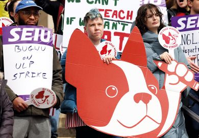 Boston University graduate worker students striking in Boston, MA Boston University graduate worker students are striking in Boston, MA to illustrate US university suggests AI could help ‘offset’ striking instructors