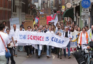 Scientist Rebellion activists from environmental organisations attend the Scientist Rebellion protest against climate change to illustrate Beware the public backlash  from ‘science triumphalism’
