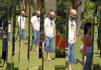 A man is reflected in a number of the mirrors to illustrate Avoid imposing ‘rigid rules’ on self-citations, journals told