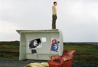 Montage of a man on top of an empty bus stop with an arm chair and sleeping bag to illustrate How can  we address the student housing crisis?