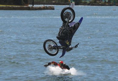 Man falls into the water on his bike as a metaphor for No sector experience needed to sit on Australia’s university councils