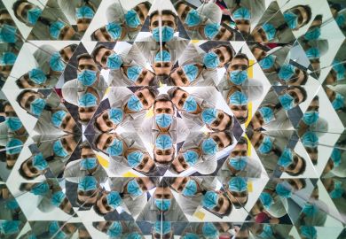 Kaleidoscope effect of a man wearing a face mask to illustrate Reflections on the REF