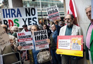 Protestors outside a meeting to decide on the party's new antisemitism definition to illustrate HRA antisemitism definition ‘undermining academic freedom’