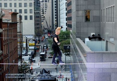Bello Nock walks the high-wire at the South Street Seaport Bello Nock walks the high-wire at the South Street Seaport to illustrate Colleges tread carefully as race becomes admissions essays focus