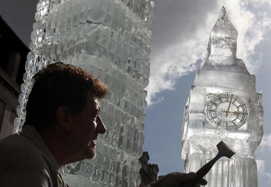 British ice sculptor Duncan Hamilton with his sculpture of London's iconic Big Ben British ice sculptor Duncan Hamilton with his sculpture of London's iconic Big Ben to illustrate No Westminster government will raise fee cap, universities warned
